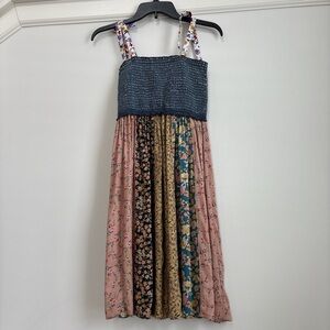 Young Threads Patchwork Floral Smocked Short Mini Dress Size Small NWT